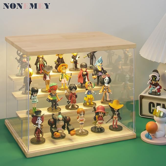 NONEMEY Clear Acrylic Display Case Stand with LED Light 2/3/4/5/6 Tier Storage Box Showcase Dustproof Organizer Box for Collectibles (4Tier 12.4*9.6*10.4inch)