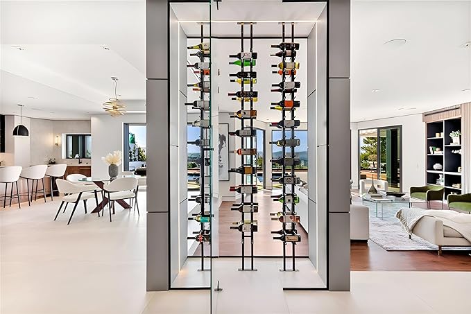 Ultra Wine Racks Floor-to-Ceiling Mount Display (1 Side, Single Deep, Black, Holds 21 Wine Bottles) - Modern Metal Wine Storage for Wine Cellars, Home Bars, Kitchens, and Dining Rooms