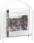 MyGift Mid-Century Design Magazine Rack, Matte Black Tone Metal Mesh Freestanding Magazine Organizer Holder Sling (White)