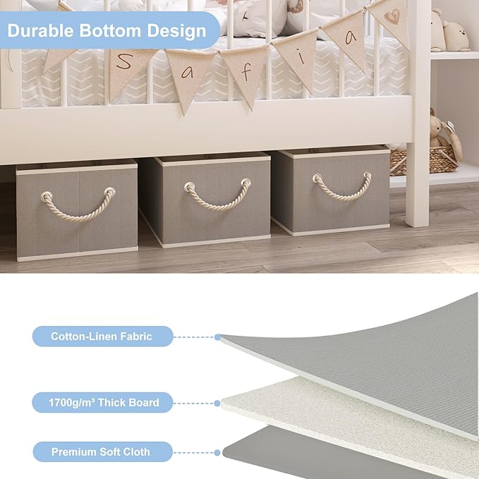 Closet Storage Bins, Linen Closet Organizers and Storage Basket for Shelves, Collapsible Shelf Baskets for Organizing Shelves, Bedroom Clothes Basket, Gray, 6 Pack