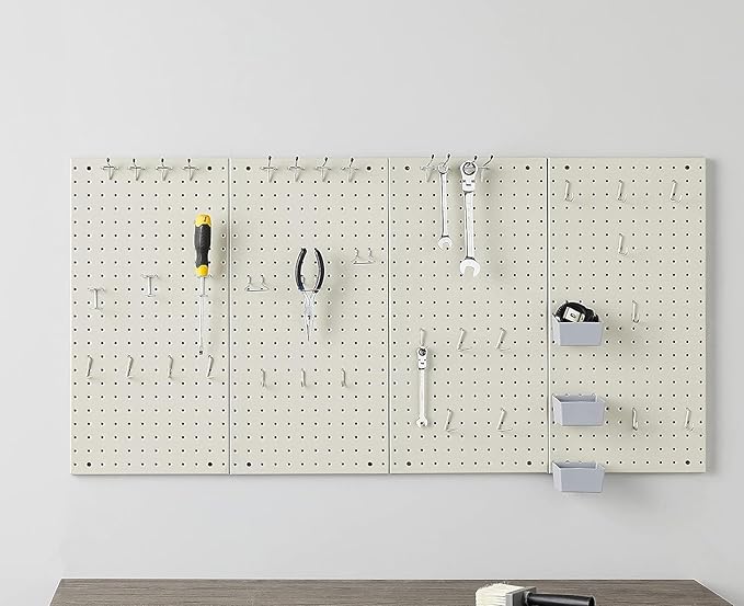 Amazon Basics Rectangular Metal Pegboard Kit for Wall Storage, Rust and Scratch Resistant, 48-Piece, Gray