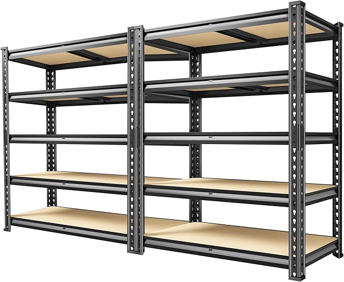 60.1" H Garage Storage Shelves 1990LBS Storage Shelves, 5 Tier Adjustable Metal Shelving, Garage Shelving for Storage, Basement, Warehouse, Pantry, Kitchen, 27.5" W x 11.9" D x 60.1" H, Black, 2 Pack