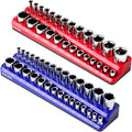 3/8 Inch Magnetic Socket Organizer,2-Pack Metric &SAE Sockets Holder Set 3/8" Drive Socket Trays, Holds 56 Pcs Standard and Deep Size Sockets(Socket not Included)