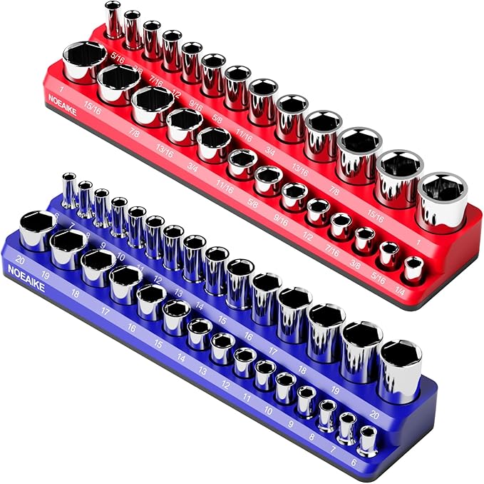 3/8 Inch Magnetic Socket Organizer,2-Pack Metric &SAE Sockets Holder Set 3/8" Drive Socket Trays, Holds 56 Pcs Standard and Deep Size Sockets(Socket not Included)