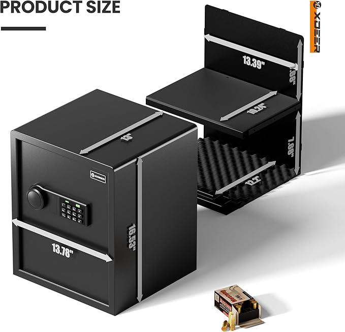 XDeer Biometric Safe Box, Quick-Access Security Safe Box with Upgraded Fingerprint, Steel Handgun Safe Lock Box for Kid/Home/Office (1.69 Cu.Ft【NO FPR】)