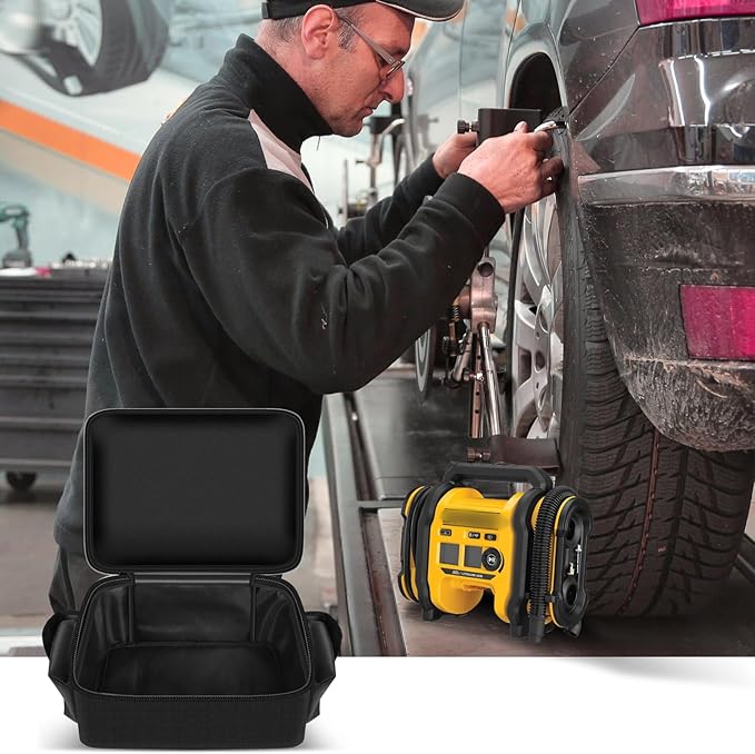 Air Compressor Bag Case Compatible with DEWALT 20V MAX Tire Inflator DCC020IB, Cordless Tools Storage Holder Organizer with Pocket for Battery Pack and Charging Kit(Box Only, All Black)