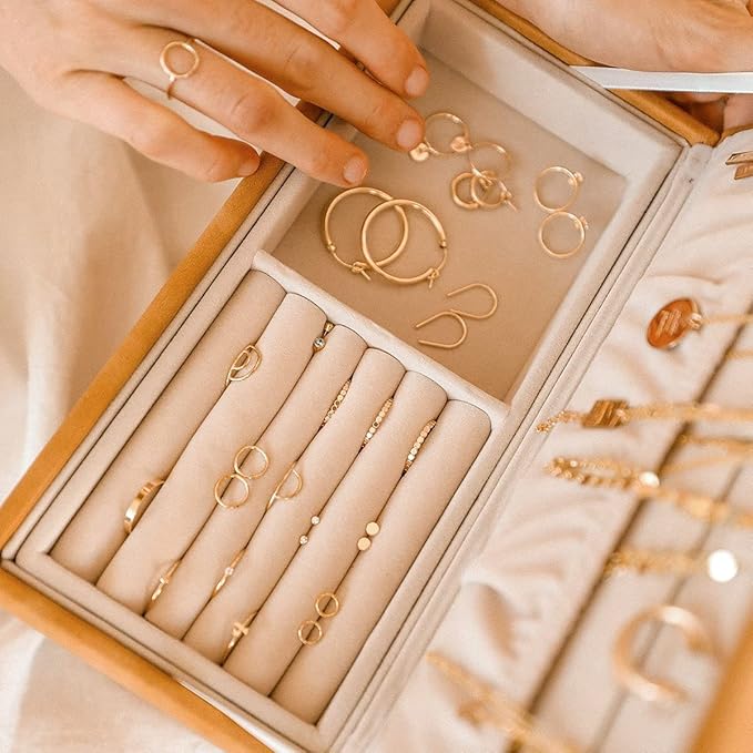 Jewelry Box for Girls, 3-Layer Stackable Jewelry Organizer Trays for Women Gift with Necklace Earring Ring Holder, Brown