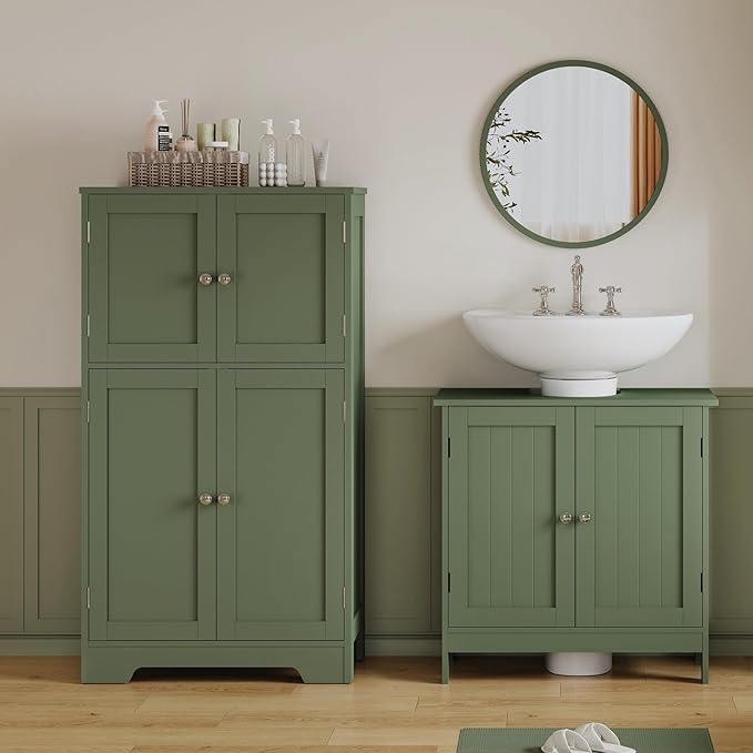 TEENFON Pedestal Sink Storage Cabinet, Under Sink Cabinet with 2 Doors & Shelf, Under Bathroom Sink Cabinet, Pedestal Sink Storage for Bathroom, Green