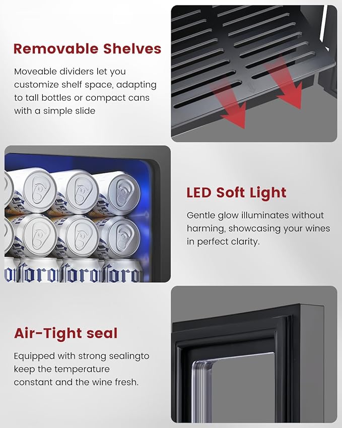 Beverage Cooler Refrigerator - 24 Cans Mini Beverage Fridge with Temperature Control for Beer Soda Water Drink, Small Wine Cellar Beverage Refrigerator for Bedroom Office Home Bar