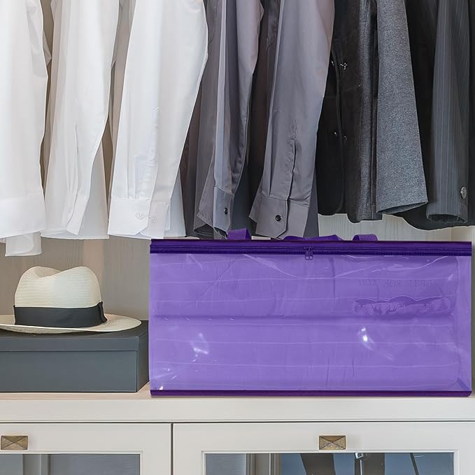 Vieshful Purple 40L Clear Clothes Storage Bag Colorful Clothes Organizer with Zipper Vinyl Storage Bag for Comforter, Blanket, Bedding, Duvet, Transparent Moving Totes 3 Pack