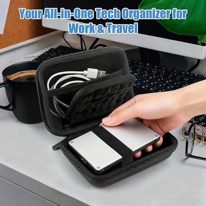 External Hard Drive Case, EVA Protective Shockproof Carrying Case for SSD Passport USB Storage, Portable Travel Electronic Organizer Tech Pouch Travel Bag with SD Card Slots & Mesh Cable Compartment