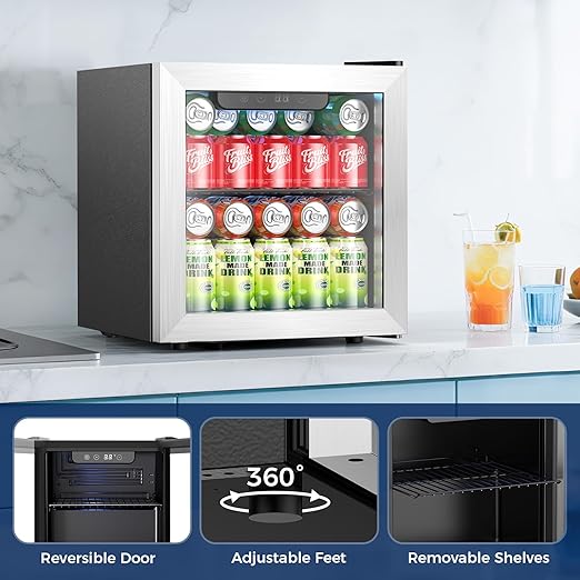 Beverage Refrigerator, 50 Cans Commercial Mini Fridge Cooler, 1.3 Cu.ft with Glass Door, Adjustable Shelves, Digital Temperature Freestanding Small Drink Fridge Soda Beer or Wine for Home Dorm Bar