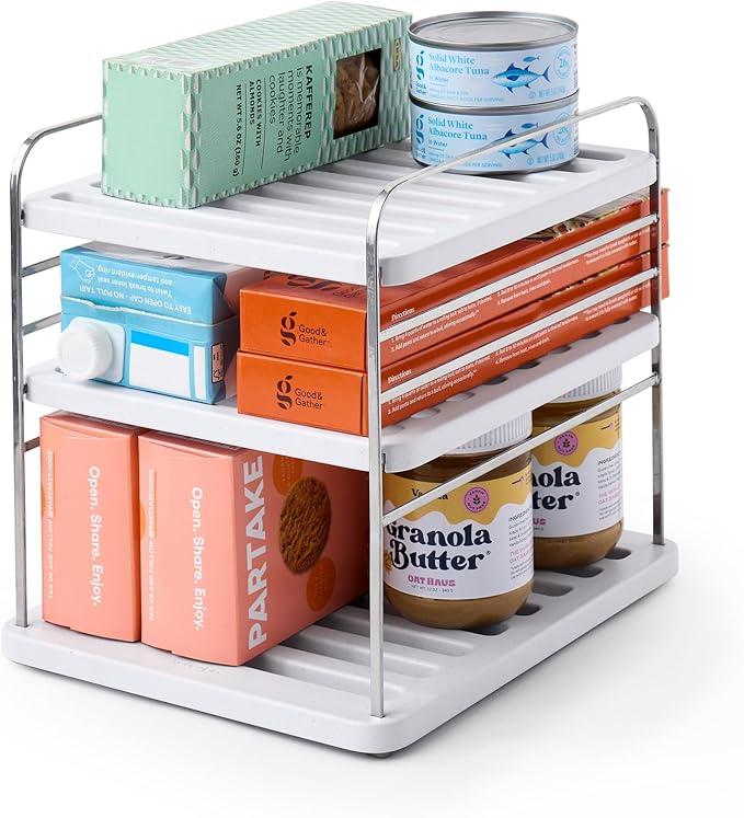 YouCopia UpSpace Cabinet Box Organizer, Adjustable Kitchen Pantry Shelf for Plastic Wrap and Foil Storage, Small Premium Edition