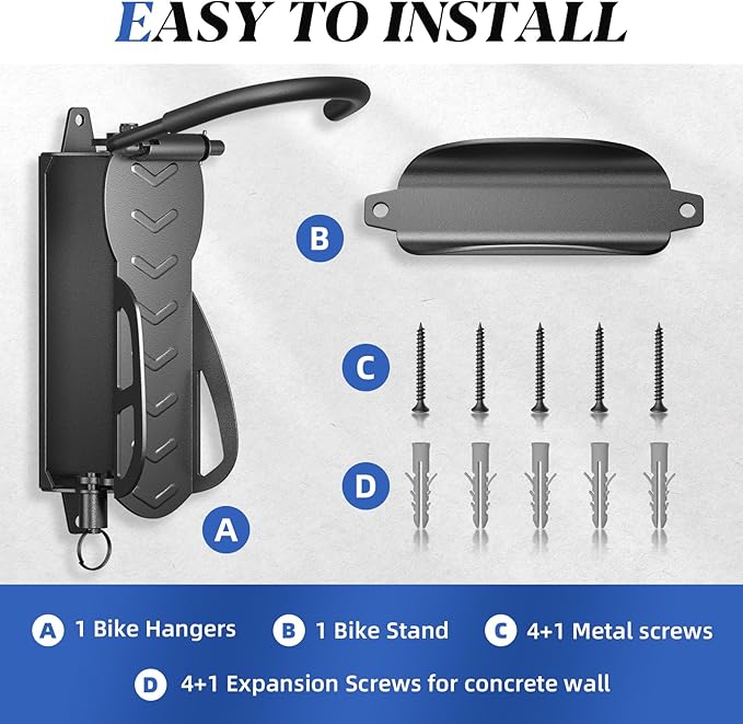 Goovilla Swivel Bike Wall Mount 1 Pack, Space Saving Bike Hangers for Garage with Screw and Easy Installation, Metal Vertical Bike Rack Wall Mount Holds up to 66.2lbs with No-scratch Protection, Black