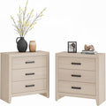 WAMPAT Farmhouse 3 Drawer Nightstand Set of 2, Large Wood Bedside Tables, 32" Wide End Tables with Storage for Living Room, Bedroom, Hallway, Beige