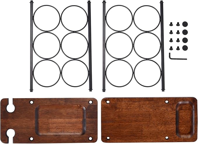 ALLCENER Wine Rack with Glass Holder, Countertop Wine Rack, Wooden Wine Holder with Tray, Perfect for Home Decor & Kitchen Storage Rack etc (Hold 6 Bottles and 2 Glasses)