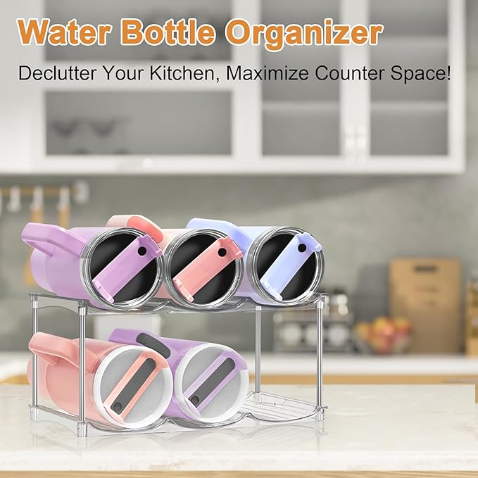 HOMECOR Water Bottle Organizer for Stanley 40 oz Tumbler - Large Stackable Water Bottle Holder for Cabinet, Pantry Kitchen Organizers and Storage for Stanley Cup Accessories, Tumbler Storage Organizer