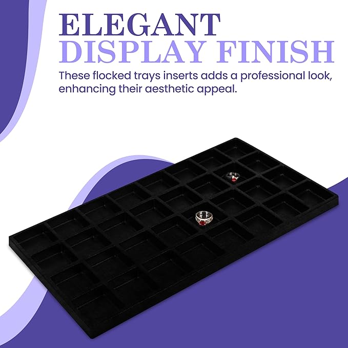 Novel Box 5 Pack 32-Slot Black Liner Jewelry Storage Tray Inserts 14.75x8.25x1 Inches - Jewelry Organizer Pad for Drawers & Store Displays - Jewelry Display Pads for Rings Earrings & Pendants