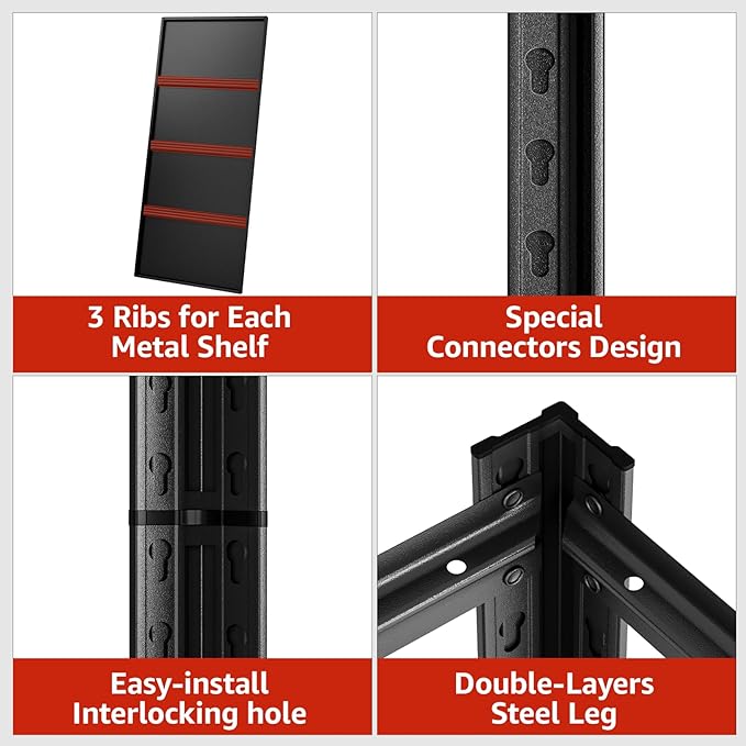 35" W Father&I Industrial Heavy-Dudy Garage Shelving Units/Systems: Metal 5-T Storage Shelves Adjustable for Basement/Closet/Tote/Kitchen/Pantry Organization, 72" H*35" W *15.7" D, Black