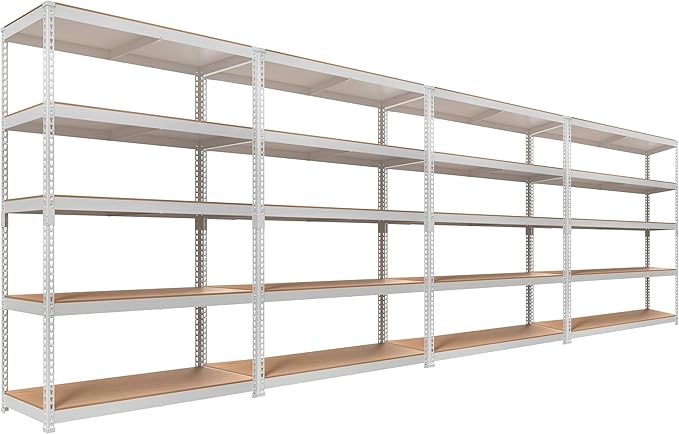 HOMEDANT 5 Tier Storage Shelves Adjustable Laminated Boltless Garage Metal Shelving Unit Heavy Duty Utility Rack Shelf Warehouse Pantry Closet Kitchen (4, (L) 48.1" W, White)
