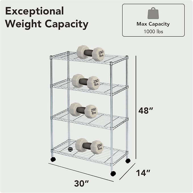 Displays By Jack 4 Tier Wire Shelving Unit Storage Rack, Metal Heavy Duty Utility Organization Units for Products Plant Standing Shelf, Pantry, Garage, Shelf Stand, Black, 14" W x 30" L X 48" H