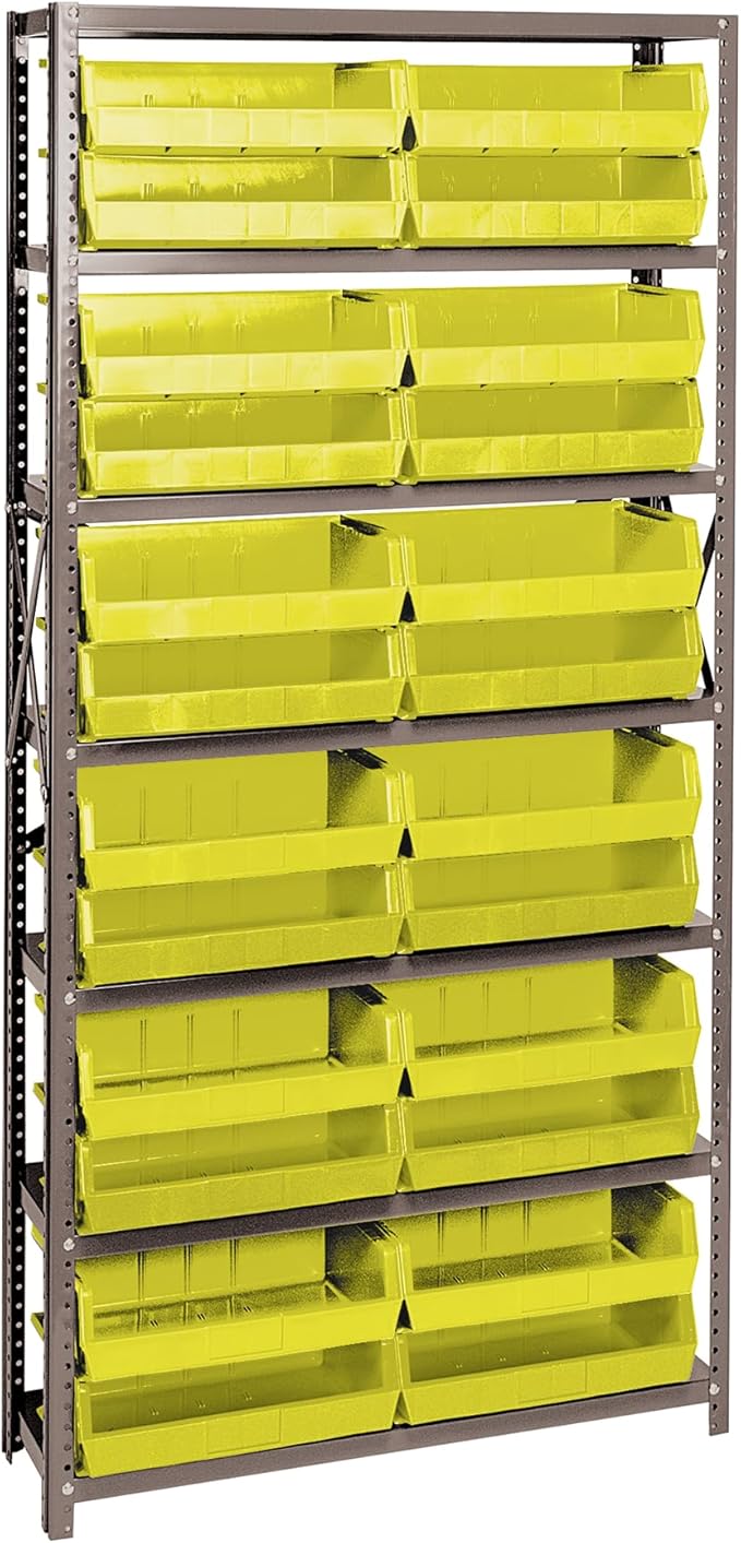 Quantum Storage Systems QSBU-245YL Solid Heavy Duty 7 Shelves 24 Ultra Stack & Hang Yellow Bins 75" H x 36" W x 12" D
