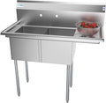 KoolMore 2 Compartment Stainless Steel NSF Commercial Kitchen Prep & Utility Sink with Drainboard - Bowl Size 14" x 16" x 11", Silver
