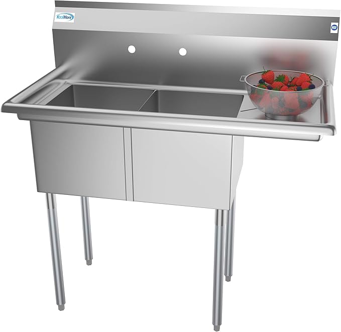 KoolMore 2 Compartment Stainless Steel NSF Commercial Kitchen Prep & Utility Sink with Drainboard - Bowl Size 14" x 16" x 11", Silver