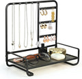 Jewelry Holder, Jewelry Organizer Display Holder with Metal Frame, Jewlery Stand with Metal Frame and Wooden Base, Display With Storage Bottom Plate for Earrings for Necklace Bracelet Earring Ring