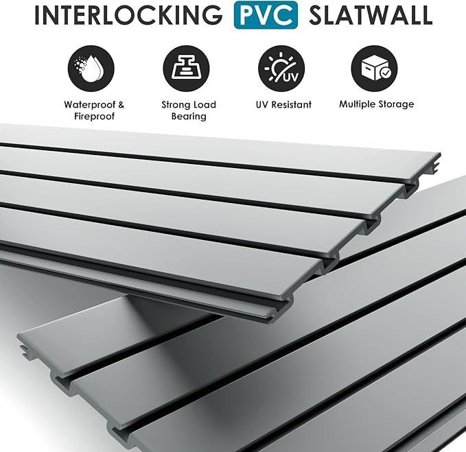 Braki PVC Slat Wall Paneling 2x4 ft, Garage Organizer Storage System, Grey Slatwall Panels for Garage Organization Product, Heavy Duty Wall Mounted Tool Storage for Home