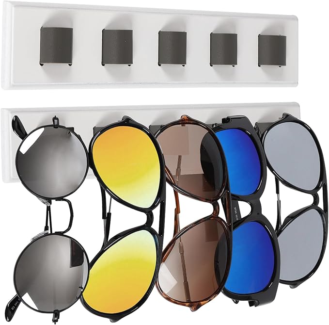 2 Pack Wooden Sunglasses Organizer Wall Mounted - Rustic Sunglass Holder for RV, Garage Door, Office & Home Decor - Glasses Storage Display Rack Gift for Women, Husband, Sunglass Lovers