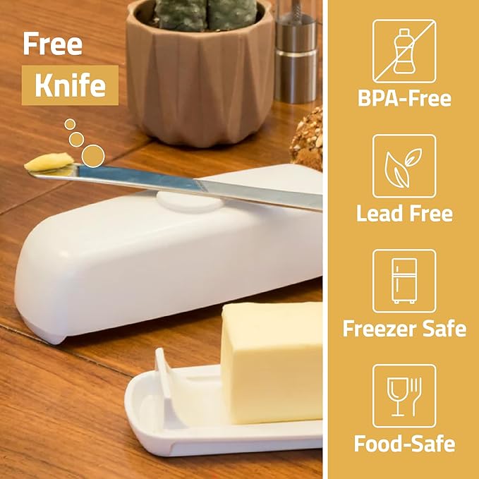 Butter Hub Butter Dish with Lid and Knife, Magnetic Butter Keeper, Easy Scoop, No Mess Lid, Plastic, Dishwasher Safe (Pistachio)
