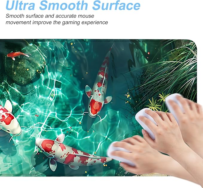 Koi Fish Mouse Pad XXL – Large Japanese Pond Desk Mat with Water Reflection, Extended Non-Slip Gaming Mousepad for Office, Home, Laptop, Workstation, 31.5 x 11.8 in