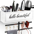 Rustic Hair Dryer Holder Wall Mounted,Hair Styling Tools & Accessories Organizer,Bathroom Supplies & hot Tools vanities Organizer Caddy,for Storage Flat Iron,Blow Dryer,Curling Iron (White)