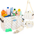 FifthStart Professional Cleaning Caddy - Heavy-Duty Organizer Tote with Adjustable Compartments, Mesh Base, 9 Pockets & Shoulder Strap for Cleaning Supplies (Blue Check, LArge)