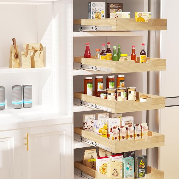 Wood Pull Out Cabinet Organizer 14" W x 21" D, Heavy-Duty Sliding Drawers for Inside Cabinets Storage and Organization for Kitchen, Pantry, Bathroom
