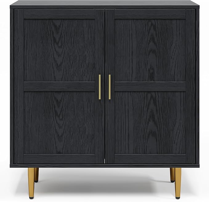 RoyalCraft 2-Door Storage Cabinet, Modern Wood Credenza with Adjustable Shelves, Freestanding Buffet Sideboard Cabinet for Living Room, Bedroom, Dining Room, Entryway, Black