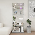 Beauty4U Glass Display Cabinet with LED Lights and Mirror, 5 Shelves with 2 Doors, Curio Cabinets for Living Room, Bedroom, Office, White Floor Standing Glass Bookshelf, Quick Installation