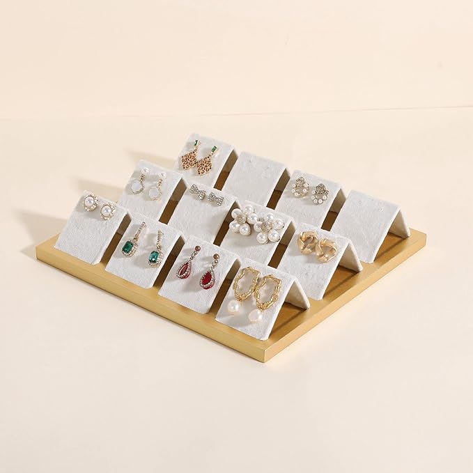 GemeShou Golden coated earring display stand for selling, velvet stud earring holder for jewelry display, Jewlery earring storage organizer tray, studs holder jewelry organizer【Earring holder-white】