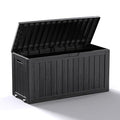 75 Gallon Outdoor Storage Box, Resin Deck Boxes Waterproof, Indoor Outdoor Bin for Package Delivery, Patio Cushions, Gardening Tools, Lockable, UV Resistant