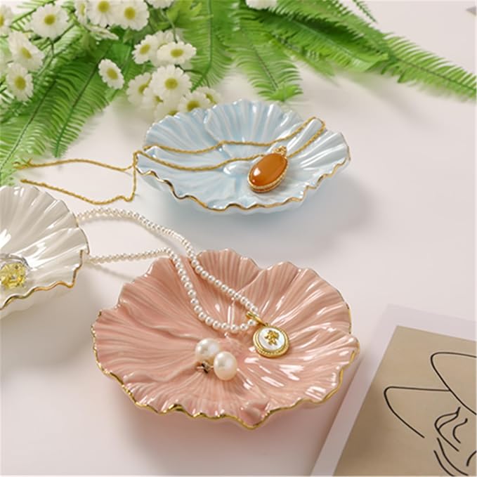Flower Ring Dish, Ceramic Ring Holder Jewelry Tray Trinket Dish, Fairy Organizer Plate Vanity Decorations, Gifts for Friends Sisters Daughter Mother (Blue)