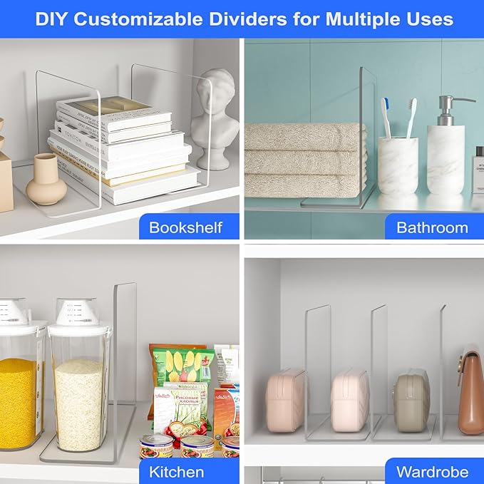 OKPOW Shelf Dividers Closet Organizer - 7.5" Tall X 11.8" Deep Acrylic Clear Sturdy Separate for Clothes Purse - Adjustable Space Saver Easy Install for Home Organization Enthusiasts 12 Pack