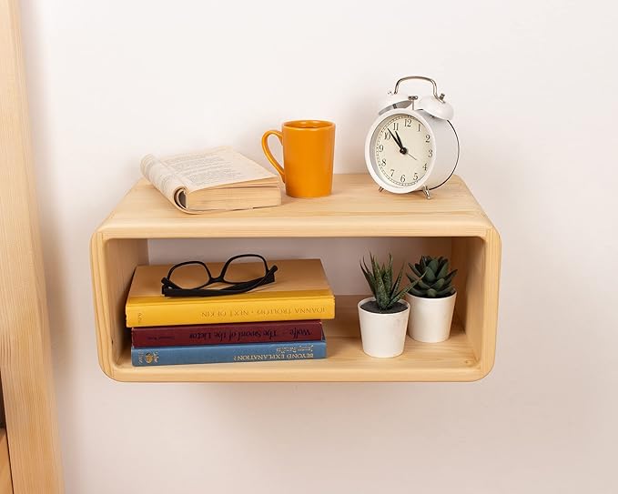 Floating Nightstand Wooden, Bedside Table, Nightstand Shelf, Handmade, Wall Mounted Bedside Shelf, Minimalist and Unique Style (Natural)