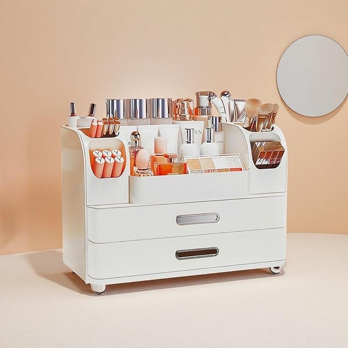 Makeup Organizer with Drawers for Vanity,Bathroom Countertop Organizer with Brushes Holder,Skincare Storage Organizer,Perfect Cosmetic Display Case for Skincare,Lipstick and Beauty Essential