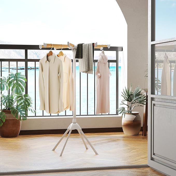 Giantex 4 Legs Clothes Drying Rack, Foldable Laundry Drying Rack with 8 Bamboo Hanging Rods, 40 Hanger Slots and Heavy-Duty Metal Frame, Collapsible Space-Saving Octopus Airer for Indoor Use