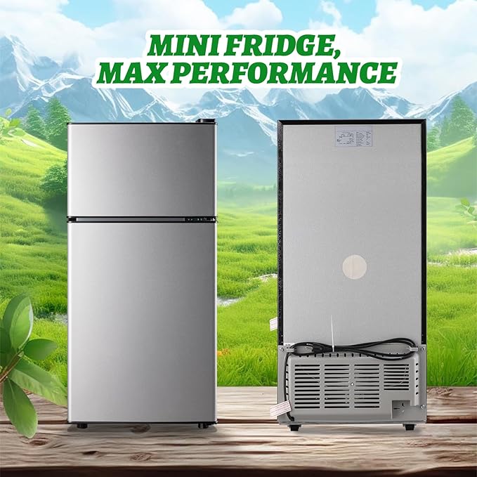 2.4 Cu.ft Mini Fridge with Top Freezer Apartment Size Dual Door Compact Refrigerator for Personal Use Small Fridge with Egg tray, 7 Temperature Control For Dorm, Silver