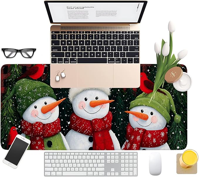 Three Snowmen Gaming Mouse Pad 31.5"x11.8"Desk Mat Anti-Slip Rubber Base & Durable Stitched Edges for Gamers Smooth Mouse Writing Surface for Desk Office/Home