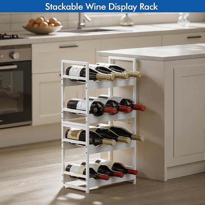 Wooden Water Bottle Organizer, 20/30/40oz Tumbler Organizer, Bottle Holder for Owala/Yeti/Stanley, Kitchen Pantry Water Bottle Storage Rack for Cabinets, Wood Wine Rack, 4 Tier Hold 12
