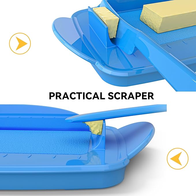 Butter Dishes with Lid for Countertop Refrigerator, Plastic Butter Dish Clear Flip Top Lid Butter Container with Spreader, Non-Slip Bottom Butter Holder Keeper (Blue)