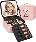 Relavel Initial Makeup Bag with LED Mirror for Women Girls, Personalized Travel Cosmetic Organizer Train Case, Birthday Gifts for Grandkids Bridesmaid Graduation Teacher Friends, Trendy Stuff, Pink Z